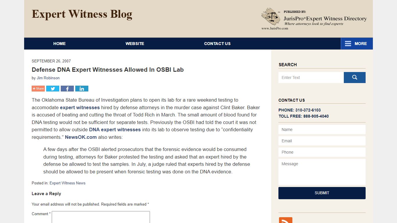 Defense DNA Expert Witnesses Allowed In OSBI Lab — Expert ...